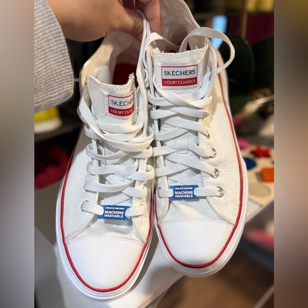 Skechers White and Red Court Classics Shoes